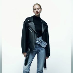 Zara oversized faux leather biker jacket